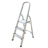 An aluminium silver 3-step ladder